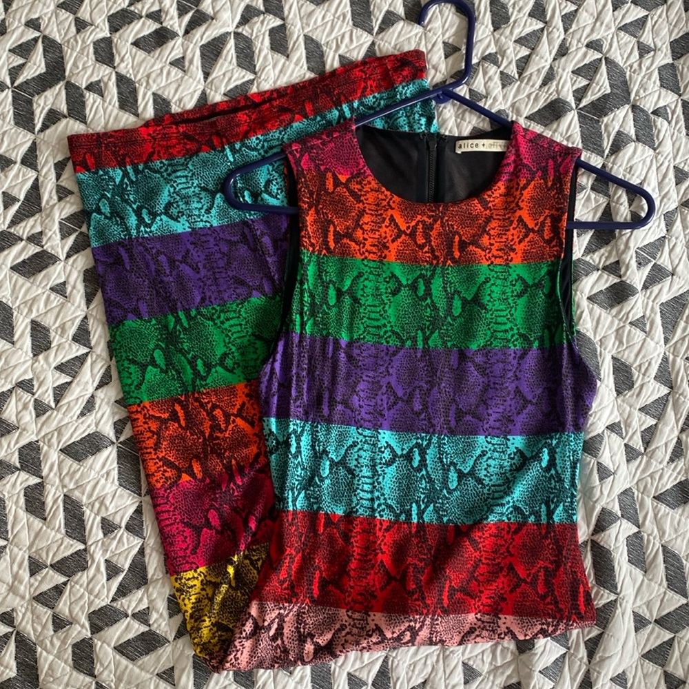Alice + Olivia snake print color block sheath dress